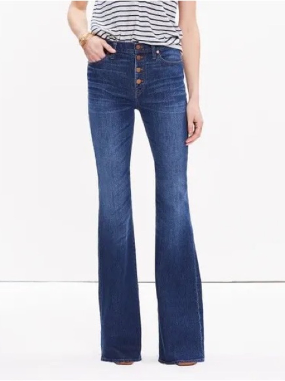 Madewell Dark Blue High-Rise Button-Fly Flare Jeans